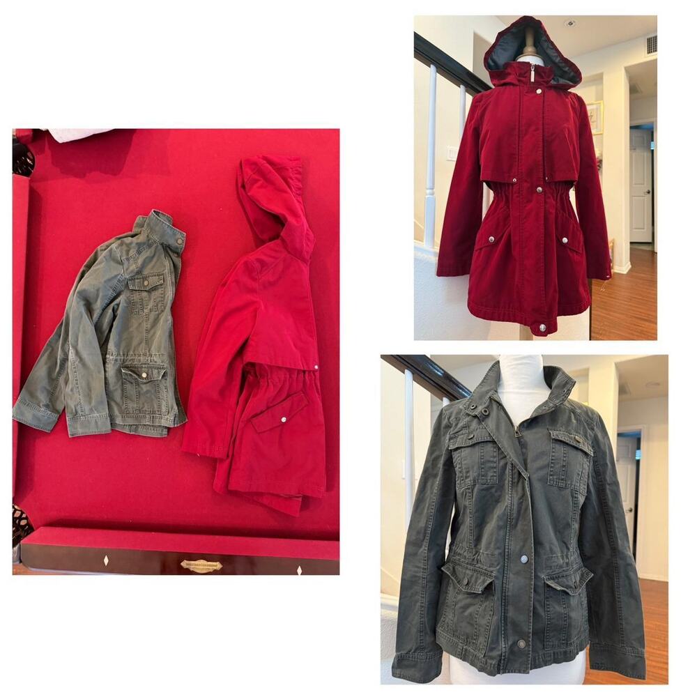 Red long coat and green corduroy jacket bundle